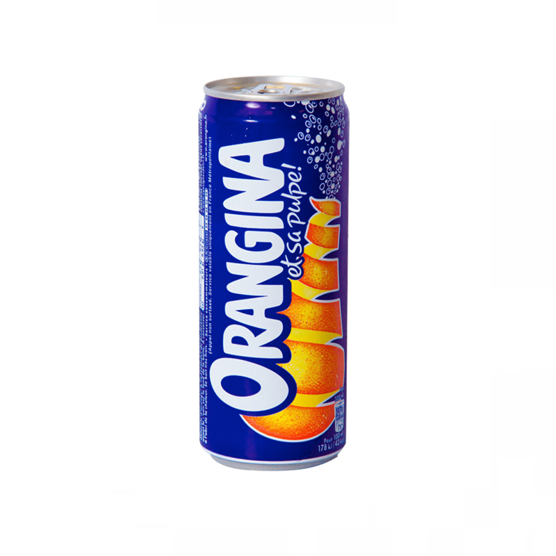 Canette Orangina 33cl avec pulpe, boisson pétillante à l’orange, disponible chez Gino & Giulia
