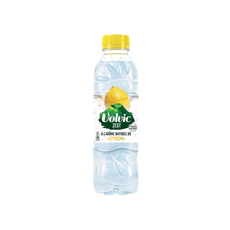 Bouteille de Volvic Zest citron 50 cl, eau minérale naturelle aromatisée au citron